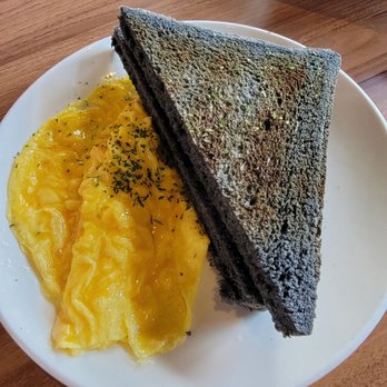 Good Catch Cafe - Scrambled eggs with charcoal toast. - Hong Kong Style Cafe Near Me - Markham, Ontario Good Catch Cafe - Scrambled eggs with charcoal toast. - Hong Kong Style Cafe Near Me - Markham, Ontario
