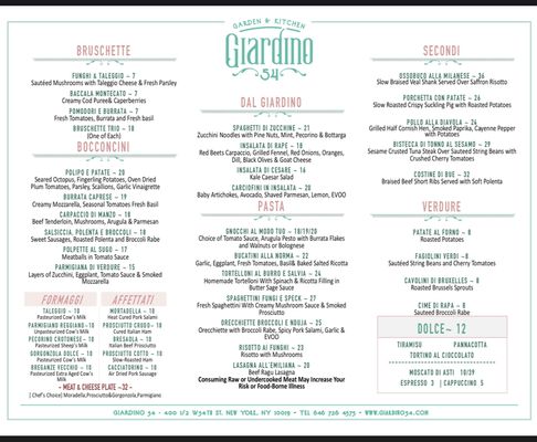 Menu photo 5 Giardino 54 New York, NY