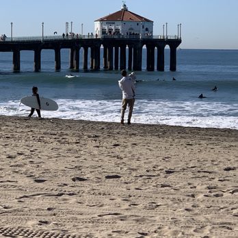 The Strand Manhattan Beach - Surfer and dog owner near the pier - Beaches Near Me The Strand Manhattan Beach - Surfer and dog owner near the pier - Beaches Near Me