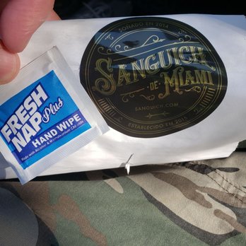 Sanguich - They give you a wet wipe pack to clean up afterwards - Cuban Near Me - Miami, Florida Sanguich - They give you a wet wipe pack to clean up afterwards - Cuban Near Me - Miami, Florida