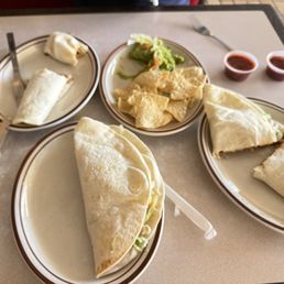 Sample of the chips and guac taco and burrito