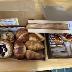 Le Patissier - Cherry danish, almond cream, ham and cheese croissant, h/c and jalapeño croissant, napoleon, fruit tarts, vanilla and chocolate eclair