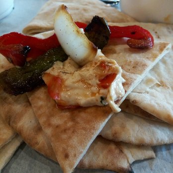 Kebab Grill - Pita bread with grilled bell peppers, onions and a delicious hummus! - Mediterranean Near Me - Madera, California