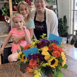 Blooms & Blossoms Floral Shop - Granddaughters with florist and our flowers