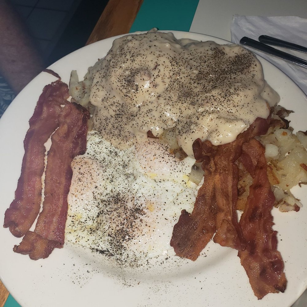 Spring House Restaurant - Good old boys breakfast with biscuits and gravy (forgive my husband pepper all over) lol - New American Near Me - Hesperia, California Spring House Restaurant - Good old boys breakfast with biscuits and gravy (forgive my husband pepper all over) lol - New American Near Me - Hesperia, California