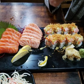 Komorebi Full House - Salmon sashimi, seared salmon sashimi and burning dragon roll - Sushi Bars Near Me - Brooklyn, New York