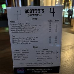 Scotty’s Bar & Grill - Drink menu
