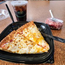 Henry's Cafe - Cheese pizza and red velvet cake donut. Diet Pepsi