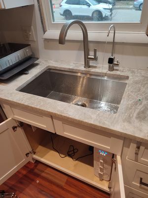 Kitchen & Bathroom Plumbing – Faucet Replacement & RO Water Filter Installation - The client had recently installed new kitchen cabinets and a newly refinished bathroom vanity and contacted me to complete the plumbing work.
The project included installing new kitchen and bathroom faucets, connecting all plumbing under the sink, and installing a reverse osmosis (RO) water filtration system.
All connections were tested for leaks, and the workspace was left clean and organized after completion. Kitchen & Bathroom Plumbing – Faucet Replacement & RO Water Filter Installation - The client had recently installed new kitchen cabinets and a newly refinished bathroom vanity and contacted me to complete the plumbing work.
The project included installing new kitchen and bathroom faucets, connecting all plumbing under the sink, and installing a reverse osmosis (RO) water filtration system.
All connections were tested for leaks, and the workspace was left clean and organized after completion.