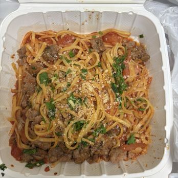 Mangiamo By 604 - Rigatoni Arrabbiata  Substituted rigatoni for linguine  Add Italian sausage - Italian Near Me - Honolulu, Hawaii