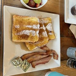 The Southern Grind Coffee House - French toast with bacon and side of fresh fruit
