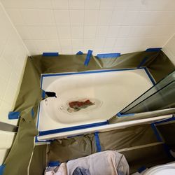 Proper Reglazing - Tub with Water pool problem (before)