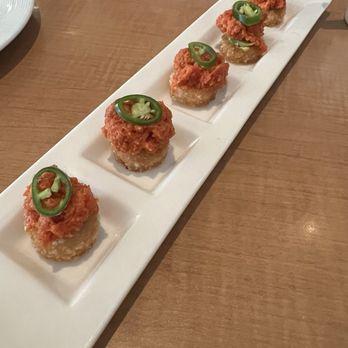 Kabosu - 5pc (mini) spicy tuna on crispy rice. I like both but recommend the 2pc one - Japanese Near Me - Los Angeles, California Kabosu - 5pc (mini) spicy tuna on crispy rice. I like both but recommend the 2pc one - Japanese Near Me - Los Angeles, California