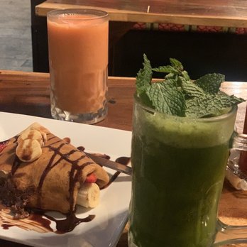 Cafe Layal Midtown - Mint lemonade and Nutella crepe - Mediterranean Near Me - Houston, Texas