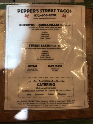 Menu photo 6 Pepper's Street Tacos Grand Prairie, TX