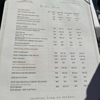 Calcareous Vineyard - September 2022 menu - Wine Tasting Room Near Me - Paso Robles, California