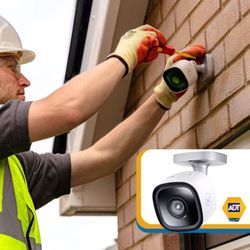 ADT Authorized Provider SafeHome Security - Techs Installing exterior full-color ADT HD cameras for front yard viewing.