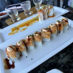 Crouching Tiger roll and what's left of the Sunrise roll Crouching Tiger roll and what's left of the Sunrise roll