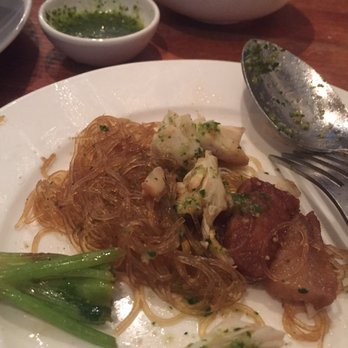 Fish Cheeks - Crab AOP Woonsen on my plate with the most delicious green sauce ever! - Seafood Near Me - New York, New York