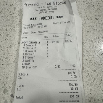 Pressed Juicery - And left that worker a tip Lesson learned ! - Juice Bars & Smoothies Near Me - Sacramento, California Pressed Juicery - And left that worker a tip Lesson learned ! - Juice Bars & Smoothies Near Me - Sacramento, California