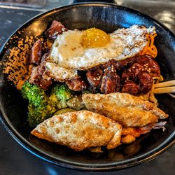 Burning Rice - Crispy pork bowl with miso soup.