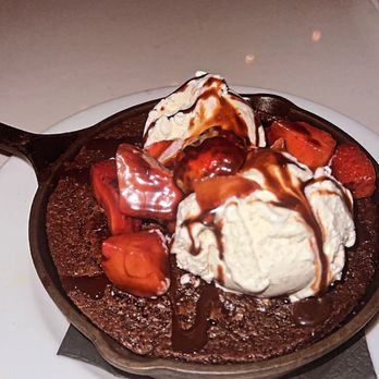 Chelsea Corner - Birthday dessert  so good -- brownie and ice cream with strawberries atop. Brownie was moist inside and soft in the most perfect way! - American Near Me - Dallas, Texas