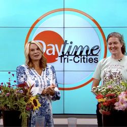 Harvey Family Farm - Farmer Jennifer on DayTime TriCities, teaching host, Amy Lynn the basics of flower arranging