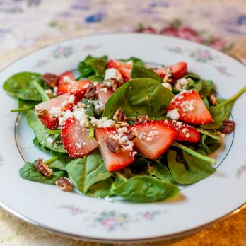 The Tea Kettle Cafe - a plate of spinach and strawberries - Tea Rooms Near Me - Spring, Texas The Tea Kettle Cafe - a plate of spinach and strawberries - Tea Rooms Near Me - Spring, Texas