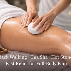 Targeted pain relief with Back Walking, Gua Sha, and Hot Stone therapy.
Ideal for chronic muscle soreness, stiffness, and overworked bodies.