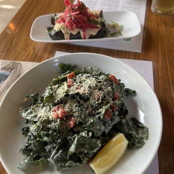 Seabirds Kitchen - Kale Caesar Salad and  Purple Taquitos - Vegan Near Me - Costa Mesa, California