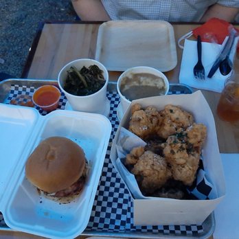 The Rook - Duck-Fat Fried Chicken, pork sandwich, mashed potatoes, and greens. - New American Near Me - Ithaca, New York The Rook - Duck-Fat Fried Chicken, pork sandwich, mashed potatoes, and greens. - New American Near Me - Ithaca, New York