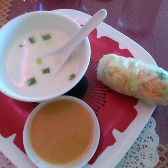 Thai Pan Cuisine - Coconut soup with fresh spring rolls. - Thai Near Me - Encinitas, California