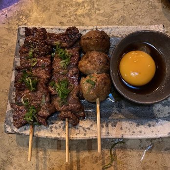 Noren Izakaya - Short rib and meatball skewer that comes with egg yolk - Izakaya Near Me - San Francisco, California Noren Izakaya - Short rib and meatball skewer that comes with egg yolk - Izakaya Near Me - San Francisco, California