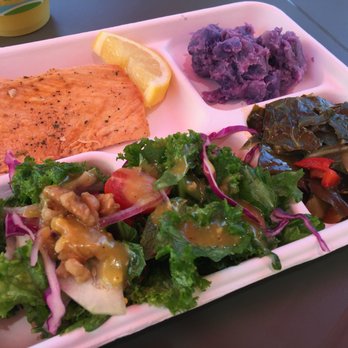 The Greenery Cafe - Fish Plate with Purple Potato Salad, Collard Greens and Kale Salad - Salad Near Me - Lihue, Hawaii The Greenery Cafe - Fish Plate with Purple Potato Salad, Collard Greens and Kale Salad - Salad Near Me - Lihue, Hawaii