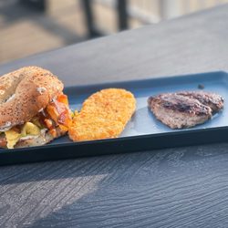 The Dam Shop - Davey Jones Bagel with side sausage