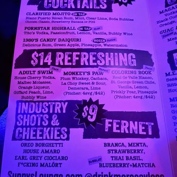 Sunny's Lounge - Menu, page 1 - Cocktail Bars Near Me - Phoenix, Arizona