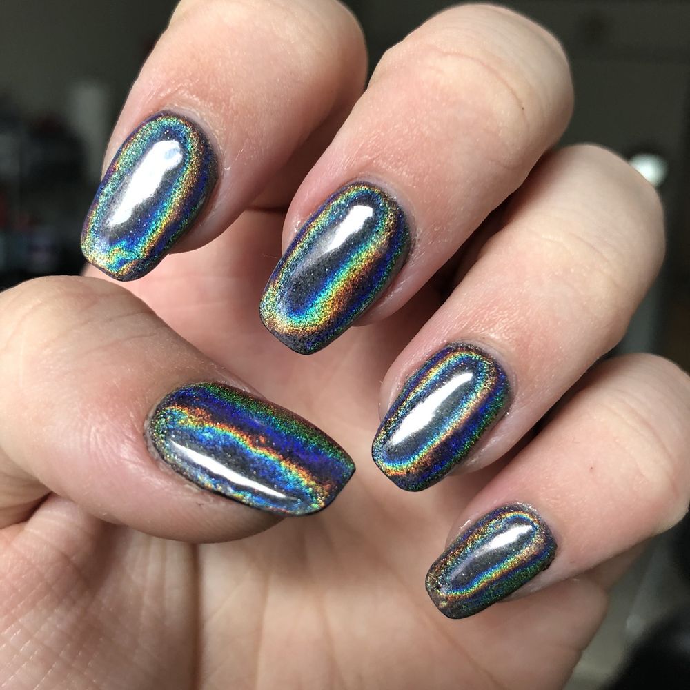 Polished Nails & Spa - Black SNS manicure + Chrome. - Nail Salons Near Me - Greenville, North Carolina Polished Nails & Spa - Black SNS manicure + Chrome. - Nail Salons Near Me - Greenville, North Carolina