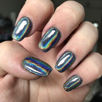 Polished Nails & Spa - Black SNS manicure + Chrome. - Nail Salons Near Me - Greenville, North Carolina