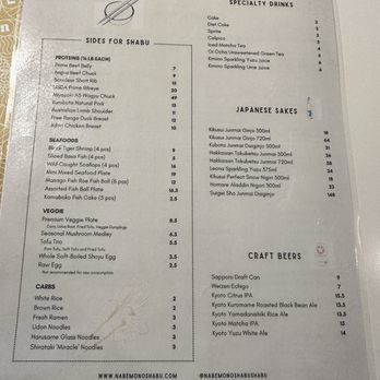 Nabemono Shabu Shabu - Menu side 2 - Japanese Near Me - Alhambra, California