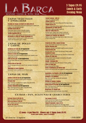 Menu photo 2 La Barca Spanish Tapas & Wine Bar Helensburgh, AGB Menu photo 2 La Barca Spanish Tapas & Wine Bar Helensburgh, AGB