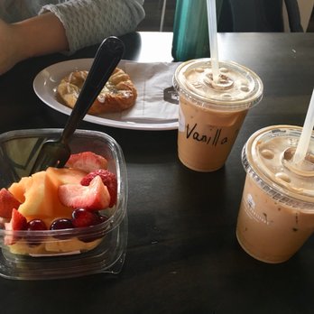 White Bison Coffee - From left to right: fruit cup, apple crown, small ice vanilla latte, small ice dirty chai - Coffee & Tea Near Me - Nashville, Tennessee White Bison Coffee - From left to right: fruit cup, apple crown, small ice vanilla latte, small ice dirty chai - Coffee & Tea Near Me - Nashville, Tennessee