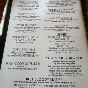 Mickey's Tavern - Brunch menu. - New American Near Me - Madison, Wisconsin