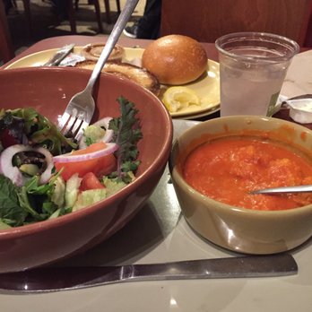 Panera Bread - Salad and tomato soup with dinner roll - Soup Near Me - Edison, New Jersey