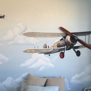 Leila's Art Corner - Biplane mural for little boys room - Clowns Near Me Leila's Art Corner - Biplane mural for little boys room - Clowns Near Me