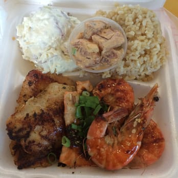 Poke Stop - Casian (Cajun-Asian) Spiced Island Fish, Garlic Shrimp, Furikake Salmon Belly, Creamy Spicy Ahi Poke, Potato Salad & Brown Rice - Hawaiian Near Me - Mililani, Hawaii Poke Stop - Casian (Cajun-Asian) Spiced Island Fish, Garlic Shrimp, Furikake Salmon Belly, Creamy Spicy Ahi Poke, Potato Salad & Brown Rice - Hawaiian Near Me - Mililani, Hawaii