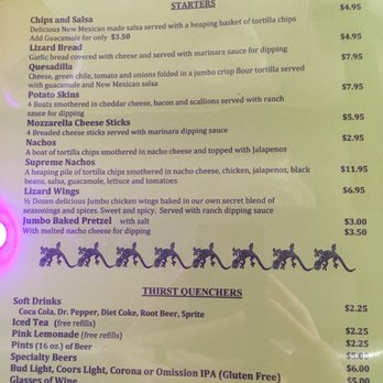 Lazy Lizard Grill - Menu cont'd - Pubs Near Me - Cedar Crest, New Mexico