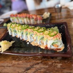 Piranha Izakaya - Latino Roll - Shrimp Tempura, Asparagus, Avocado, Ginger Cream, Cream, Cheese, Kani Crab, Jalapeño
