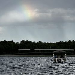The Bar Next Door - A rainbow over the Martins boat, in honor of Martin Pride Month