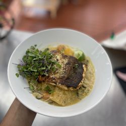 Pink Flamingo To Go - Veg coconut curry with blackened whitefish fillet
