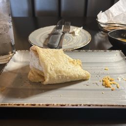 Burnt Beans, Old Rice & Cheese Burrito (needed sustenance and ate half out of hunger not enjoyment)
